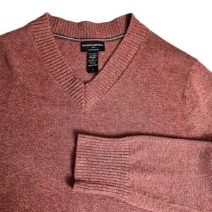 Banana Republic V-Neck Sweater Mens L Red Luxe Blend Cotton Wool Silk Knit